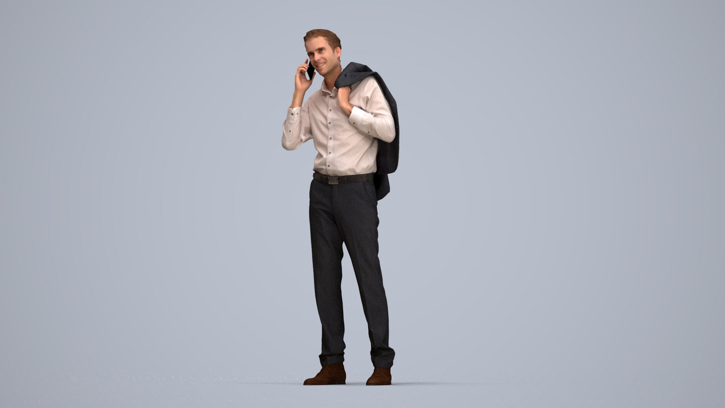 3D people model man business standing, scanned human for 3ds Max rendering, top-down view render