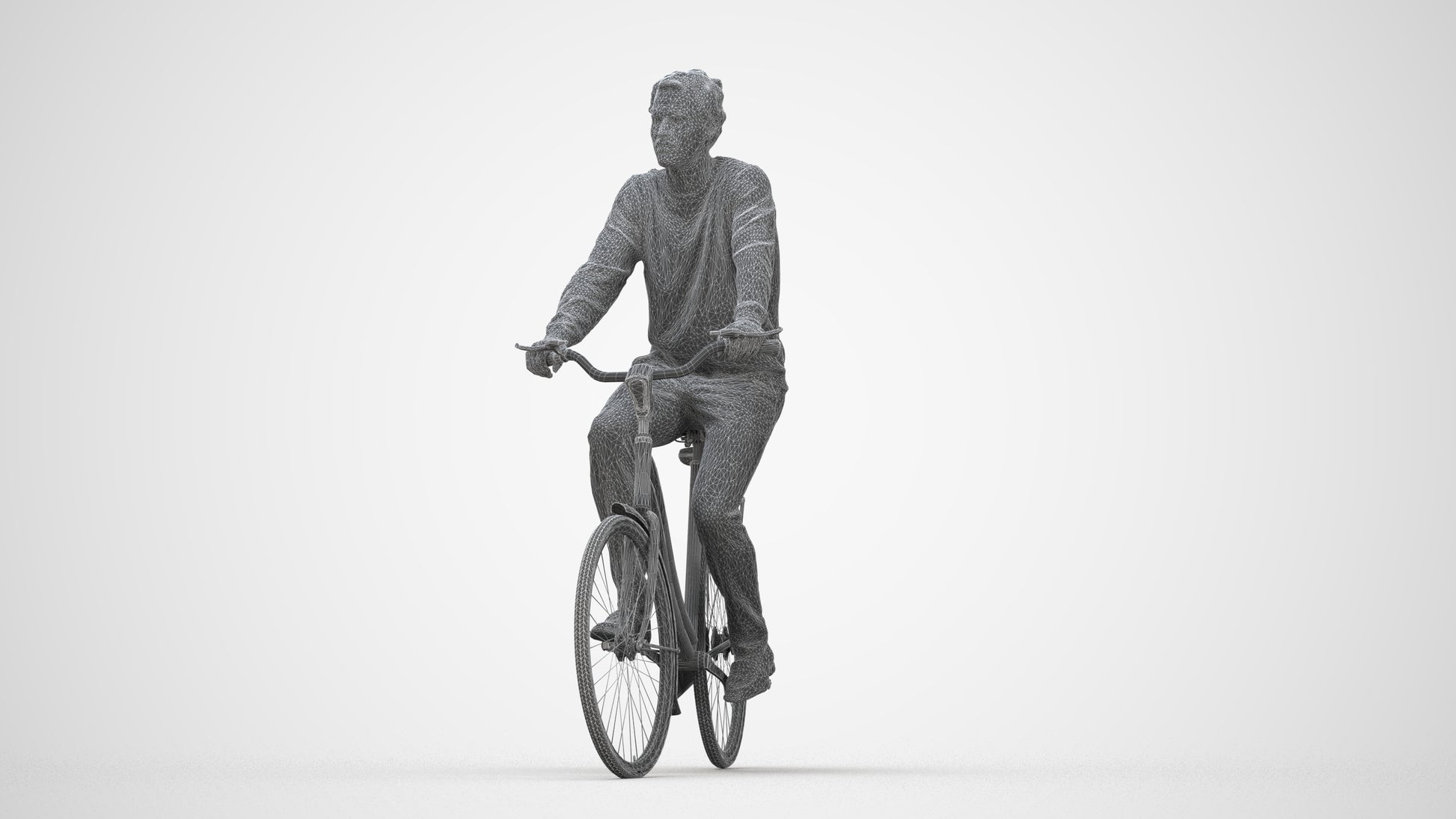 3D people model man casual cycling, scanned human for 3ds Max rendering, wireframe back view