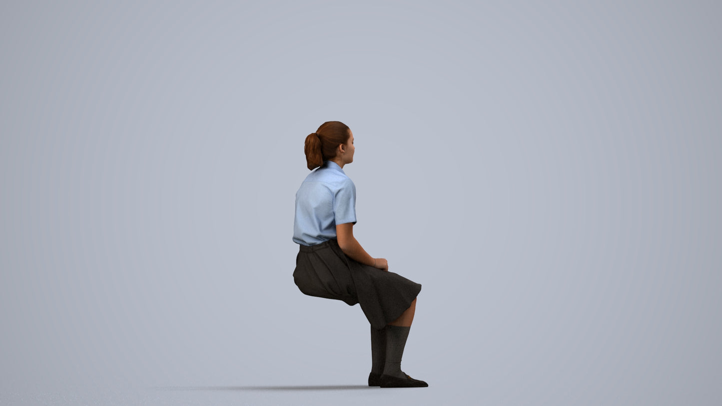 realistic 3D human girl kids, archviz people FBX OBJ for Blender, side view render