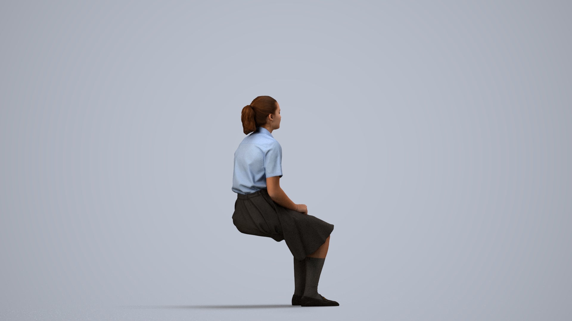 realistic 3D human girl kids, archviz people FBX OBJ for Blender, side view render
