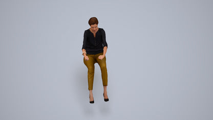 3D human model woman casual driving, photogrammetry scanned person for archviz, back view render
