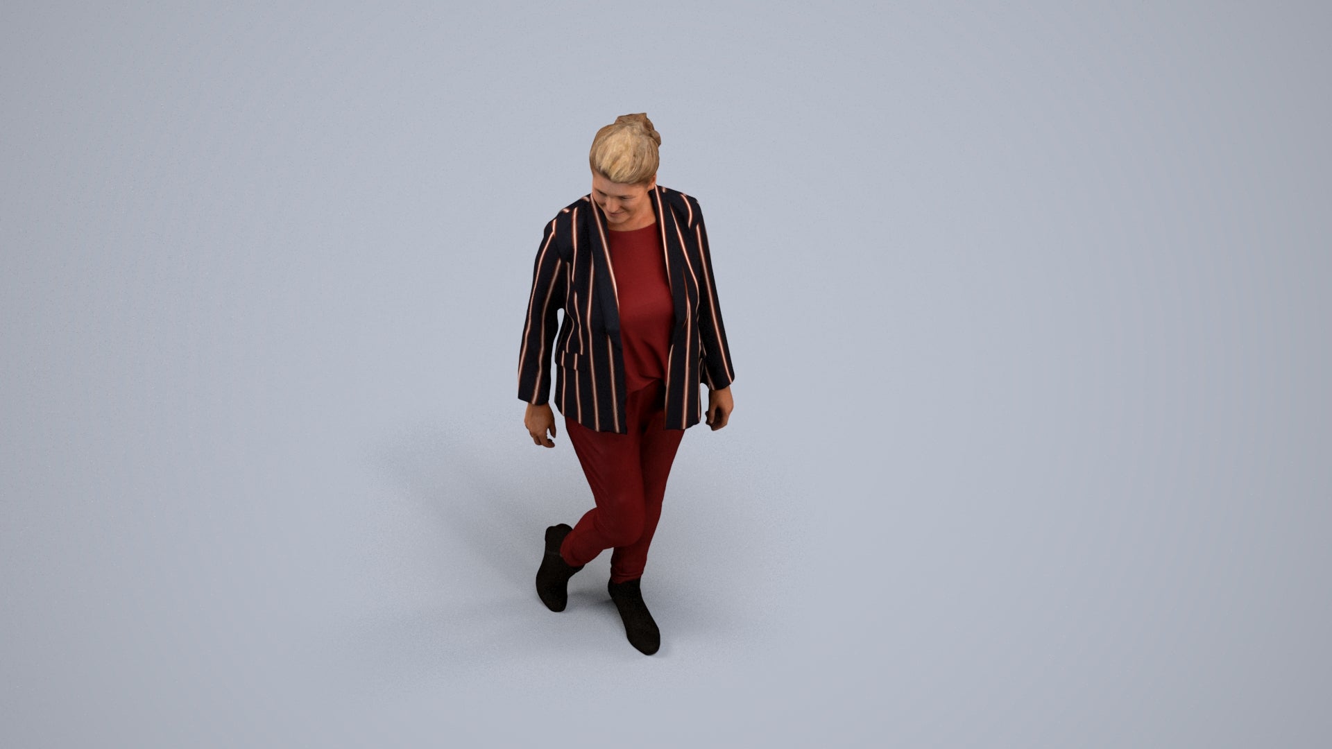 photogrammetry 3D woman business walking, realistic human model archviz FBX, back view render