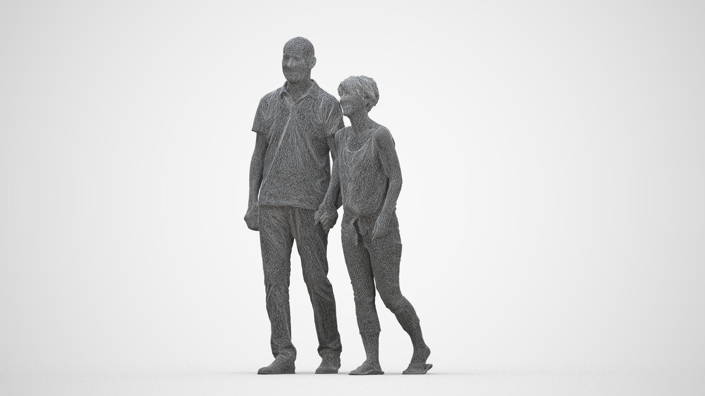 photogrammetry 3D senior woman couple, realistic human model archviz FBX, wireframe back view