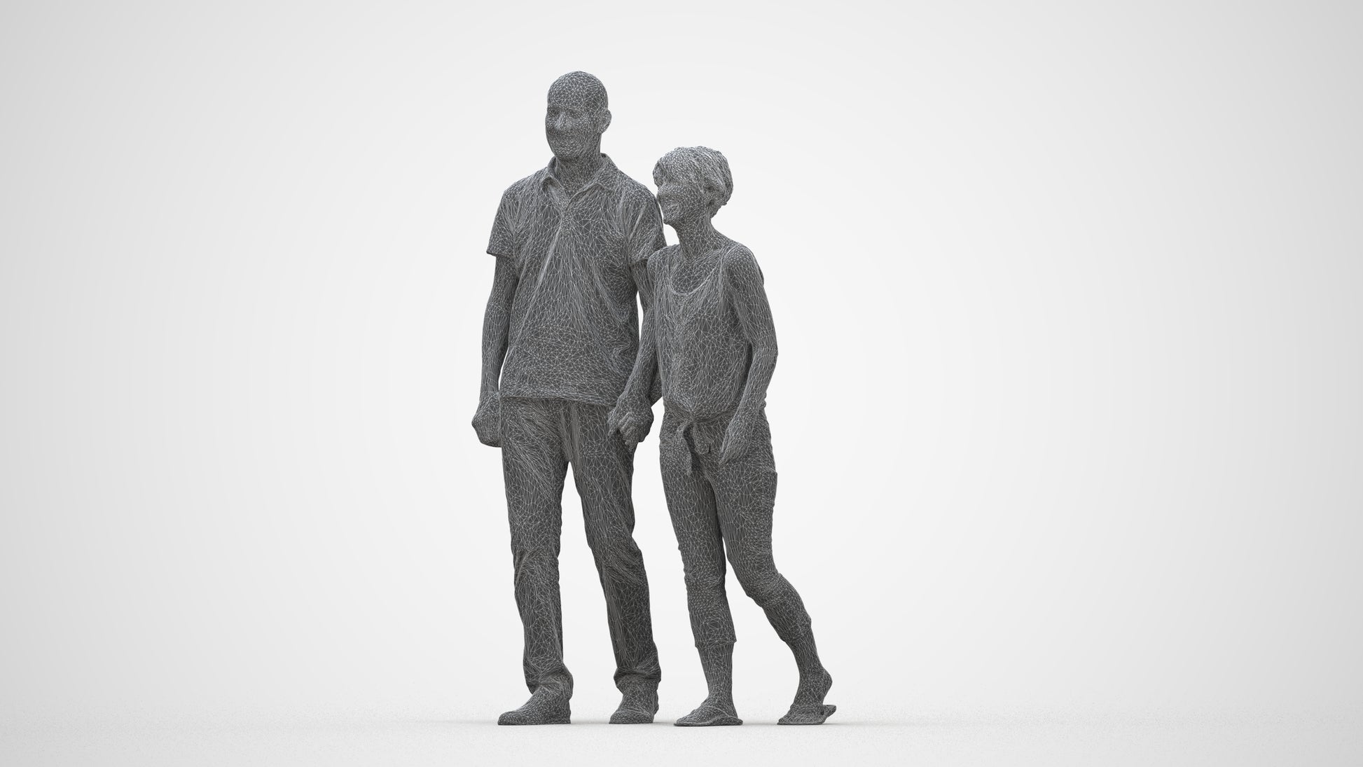 photogrammetry 3D senior woman couple, realistic human model archviz FBX, wireframe back view