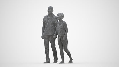photogrammetry 3D senior woman couple, realistic human model archviz FBX, wireframe back view