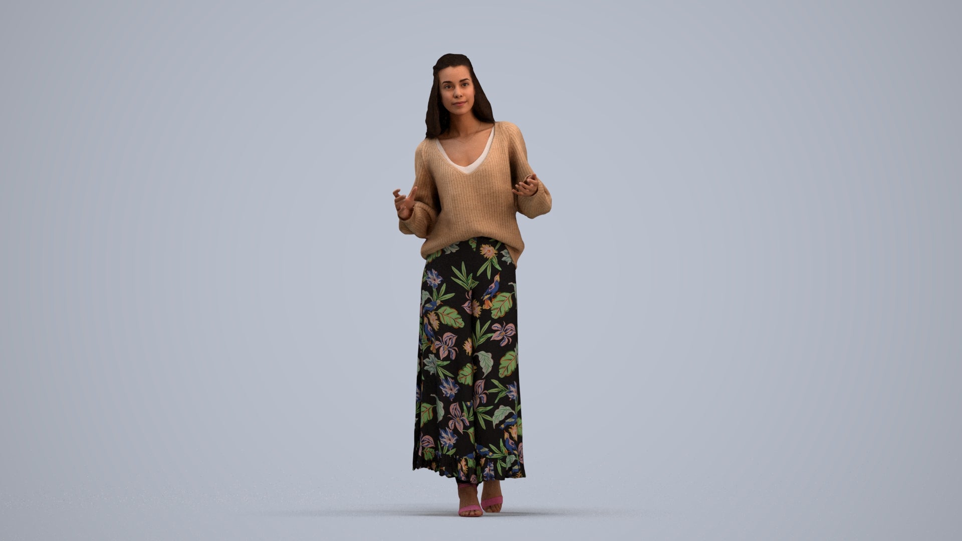 3D scanned woman standing casual, photorealistic archviz people for Enscape and SketchUp, standing pose render