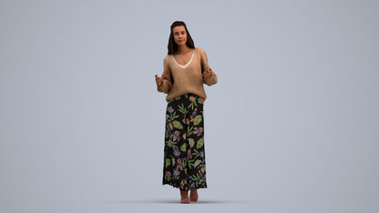 3D scanned woman standing casual, photorealistic archviz people for Enscape and SketchUp, standing pose render
