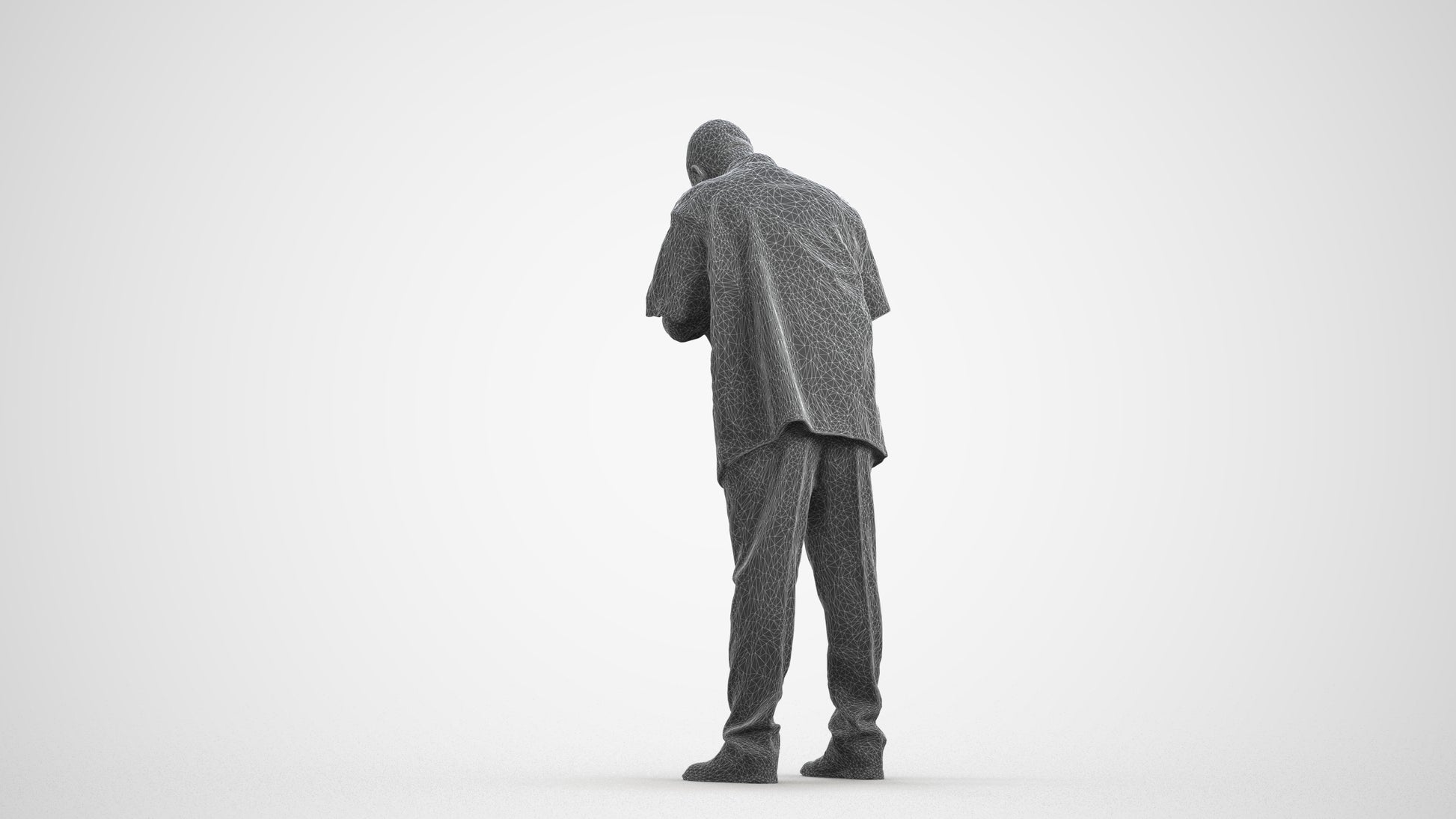 3D people model man hospitality, scanned human for 3ds Max rendering, wireframe front view