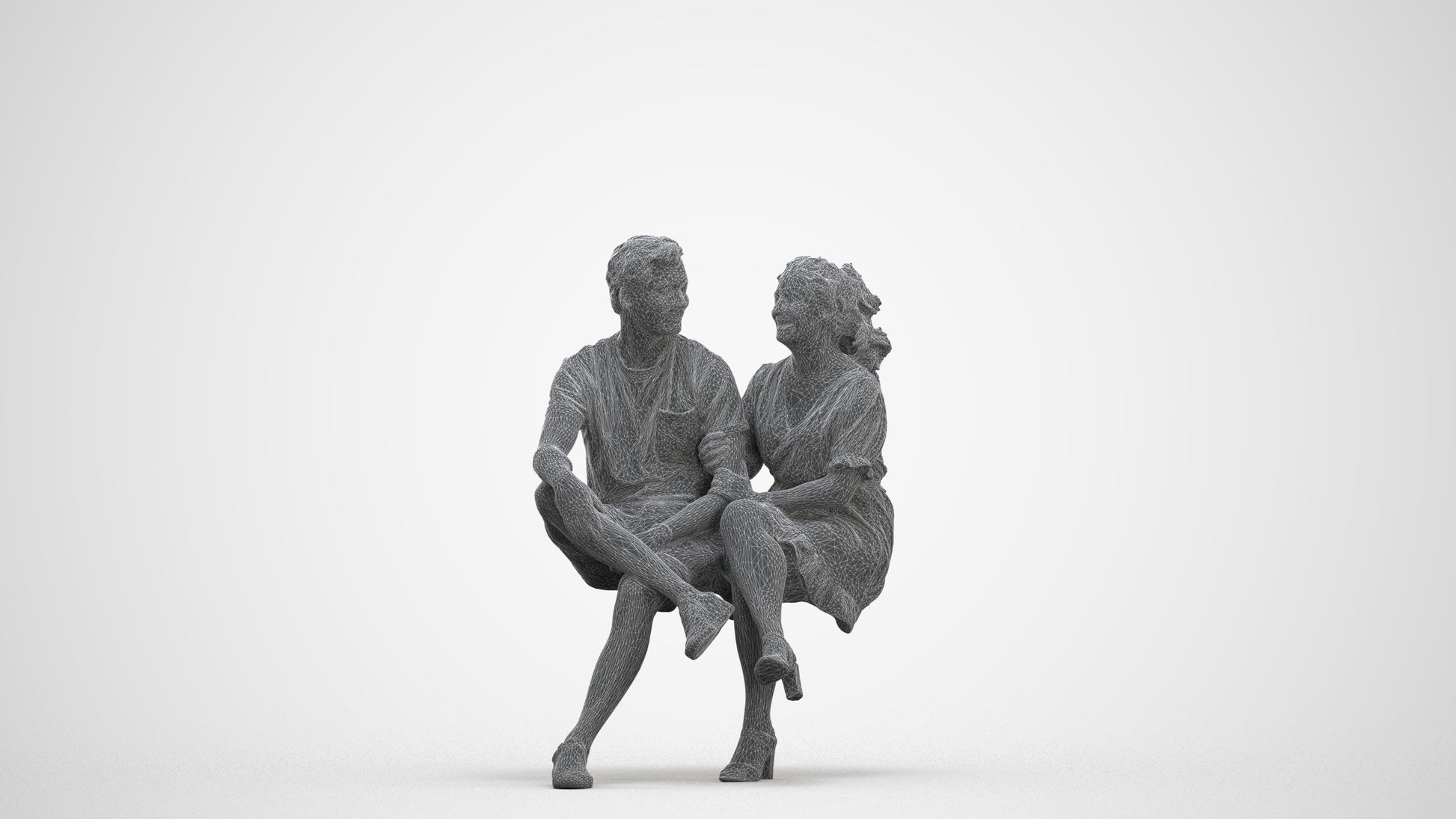 3D scanned woman couple casual, photorealistic archviz people for Enscape and SketchUp, three-quarter front view render