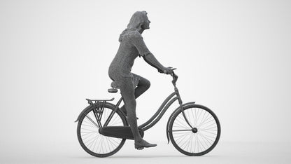 3D people model senior woman casual cycling, scanned human for 3ds Max rendering, wireframe side view