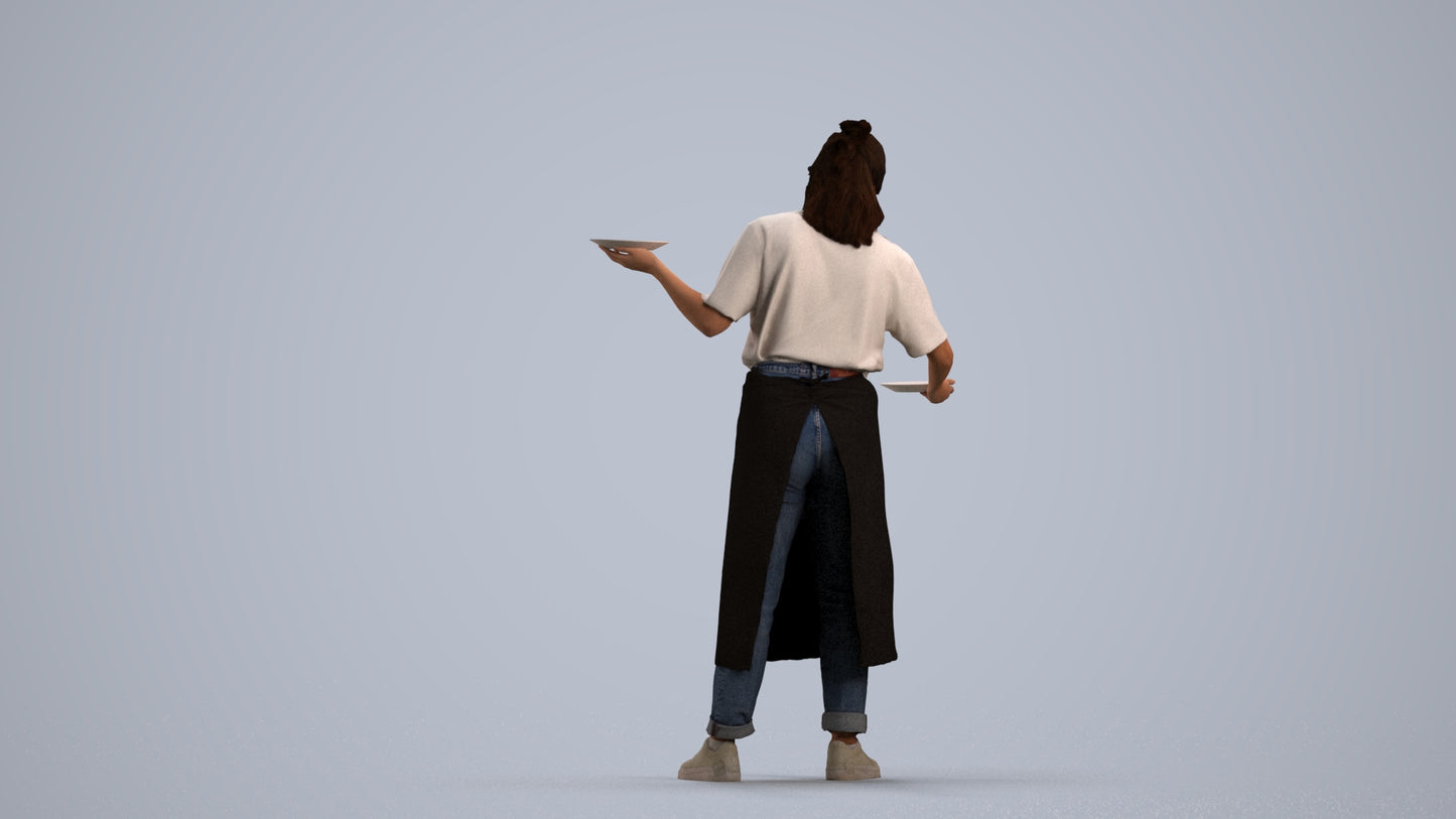 3D scanned woman hospitality, photorealistic archviz people for Enscape and SketchUp, front view render