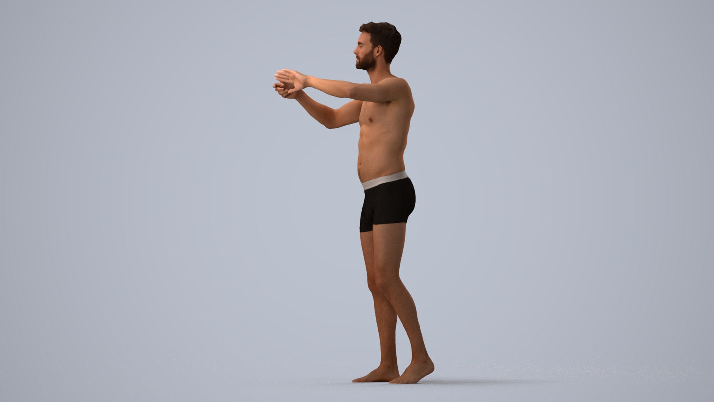 realistic 3D man bathroom, scanned archviz people for Blender and 3ds Max, three-quarter view render