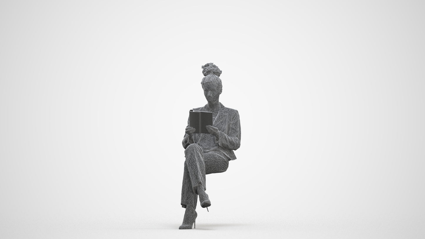 3D scanned woman business, photorealistic archviz people for Enscape and SketchUp, three-quarter front view render