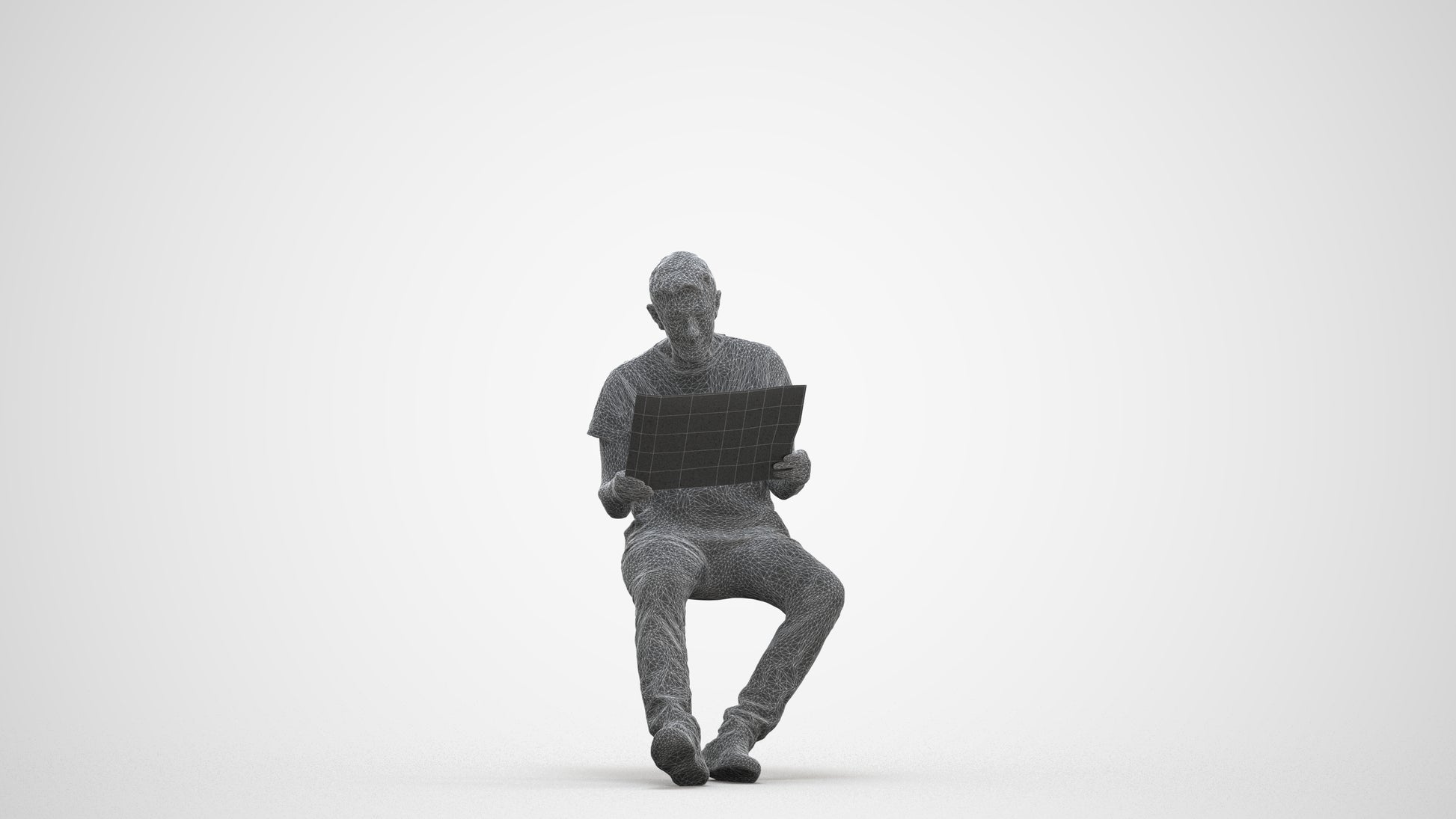 realistic 3D people senior man casual sitting, render-ready for V-Ray and Corona, FBX OBJ, three-quarter front view render