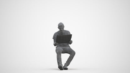 realistic 3D people senior man casual sitting, render-ready for V-Ray and Corona, FBX OBJ, three-quarter front view render