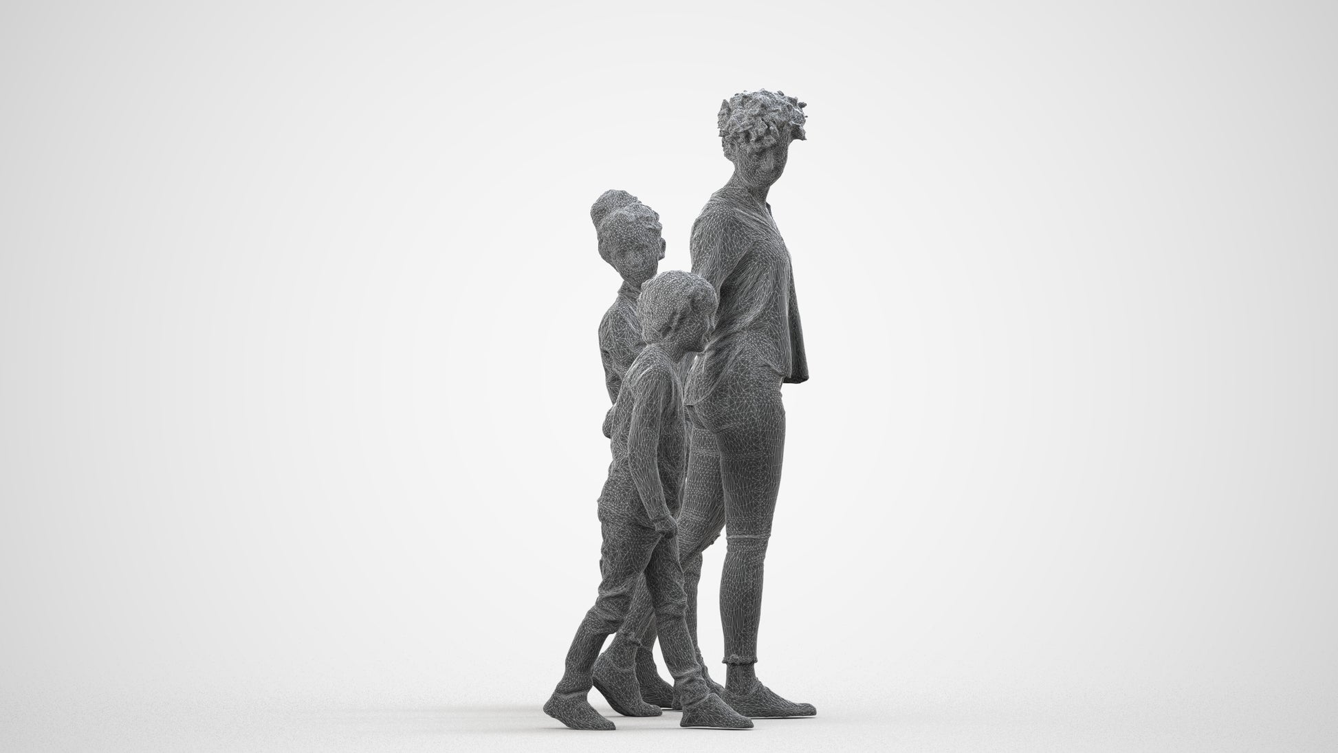 realistic 3D girl casual kids, scanned archviz people for Blender and 3ds Max, wireframe side view