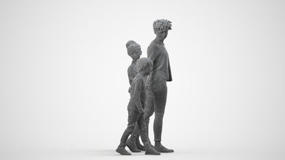 realistic 3D girl casual kids, scanned archviz people for Blender and 3ds Max, wireframe side view
