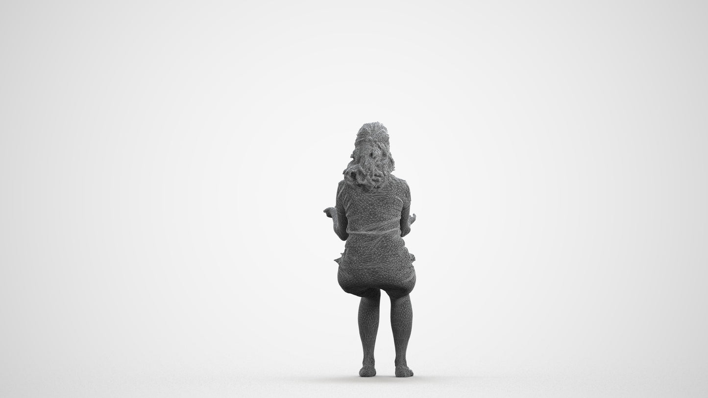 3D human model woman casual sitting, photogrammetry scanned person for archviz, wireframe front view