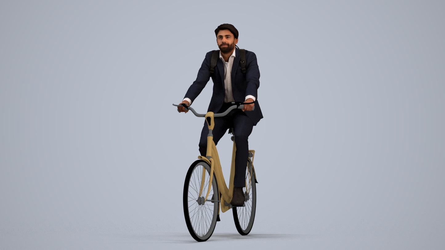 3D scanned man cycling business, photorealistic archviz people for Enscape and SketchUp, standing pose render