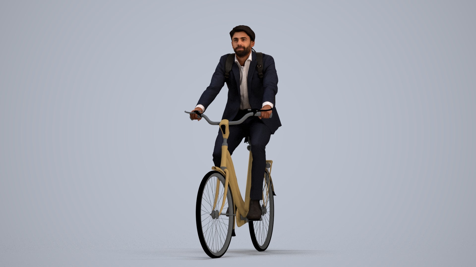 3D scanned man cycling business, photorealistic archviz people for Enscape and SketchUp, standing pose render