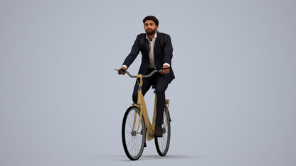 3D scanned man cycling business, photorealistic archviz people for Enscape and SketchUp, standing pose render