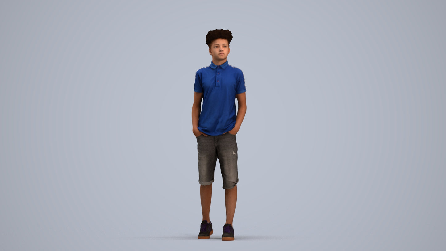 3D scanned boy kids casual, photorealistic archviz people for Enscape and SketchUp, standing pose render