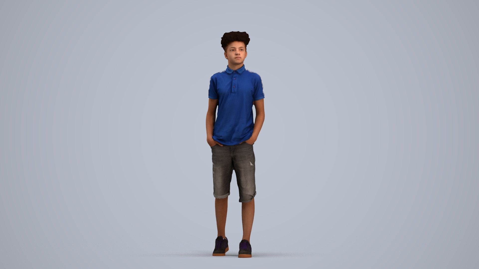 3D scanned boy kids casual, photorealistic archviz people for Enscape and SketchUp, standing pose render