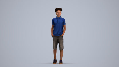 3D scanned boy kids casual, photorealistic archviz people for Enscape and SketchUp, standing pose render