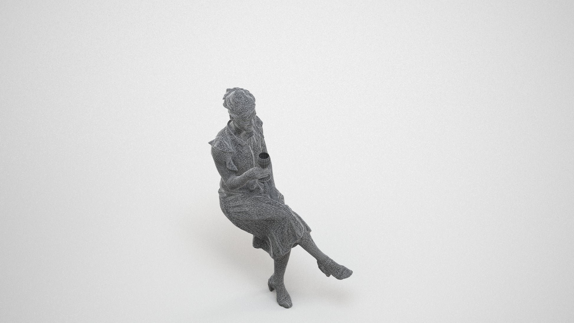 photogrammetry 3D woman casual kids, realistic human model archviz FBX, wireframe three-quarter view