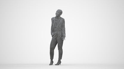 3D human model woman business, photogrammetry scanned person for archviz, wireframe back view