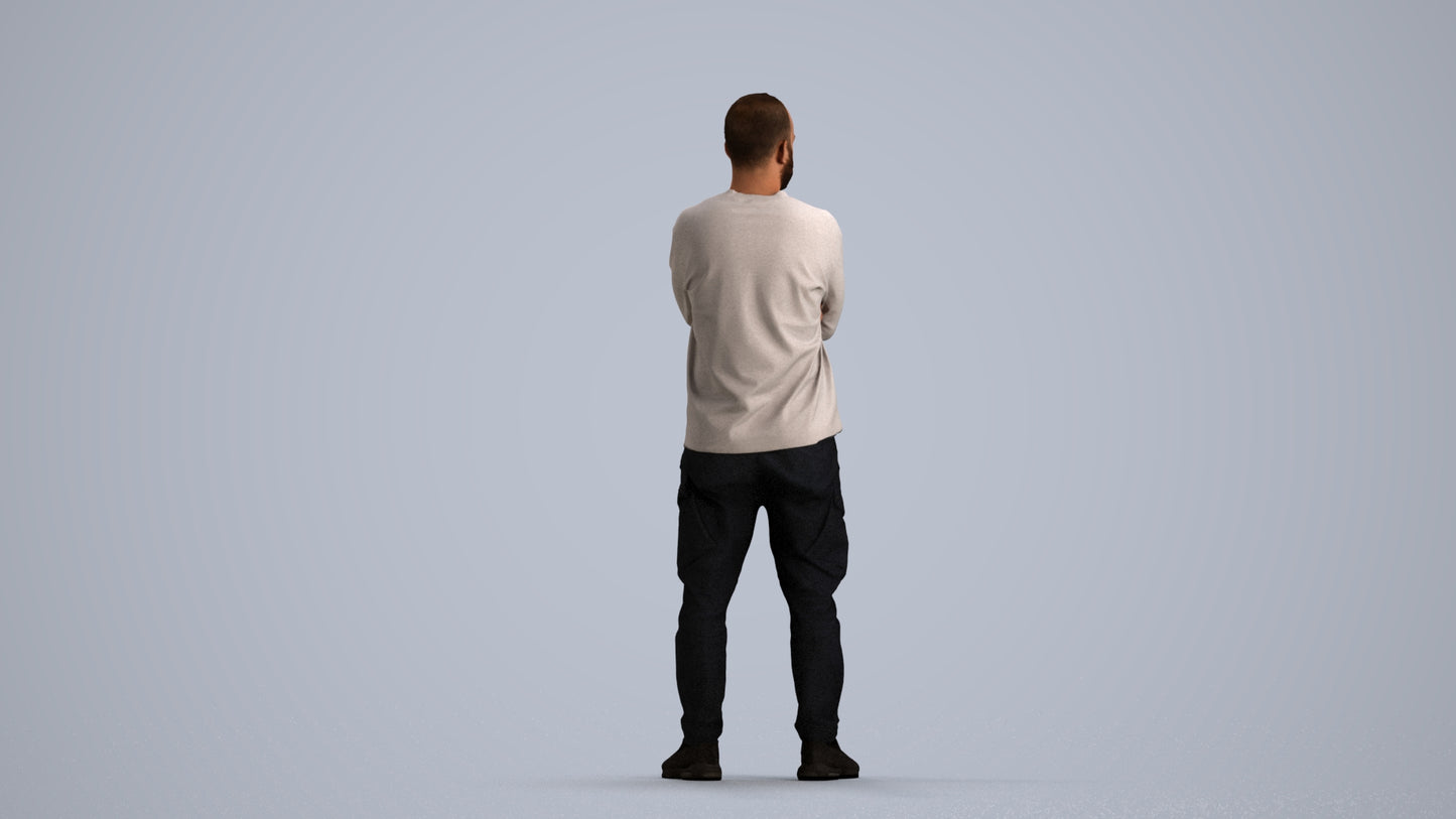 3D human model man casual standing, photogrammetry scanned person for archviz, front view render