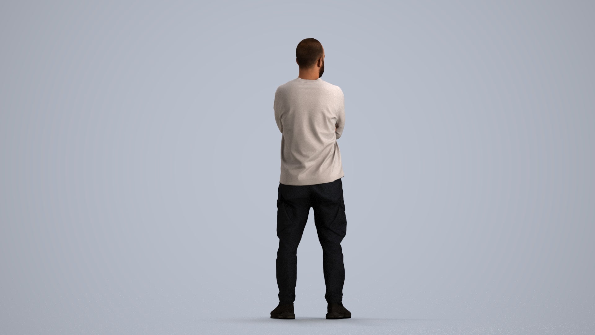 3D human model man casual standing, photogrammetry scanned person for archviz, front view render