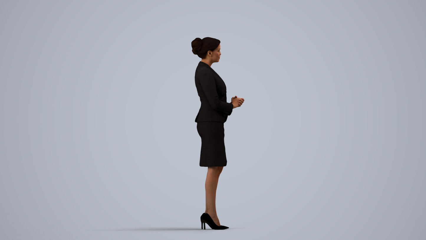 3D scanned woman standing, photorealistic archviz people for Enscape and SketchUp, side view render