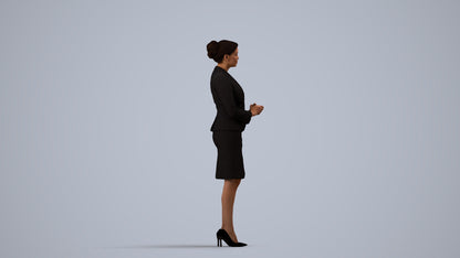 3D scanned woman standing, photorealistic archviz people for Enscape and SketchUp, side view render