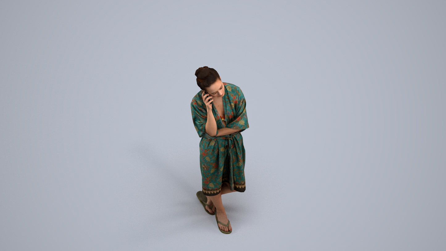 realistic 3D human woman pool, archviz people FBX OBJ for Blender, back view render