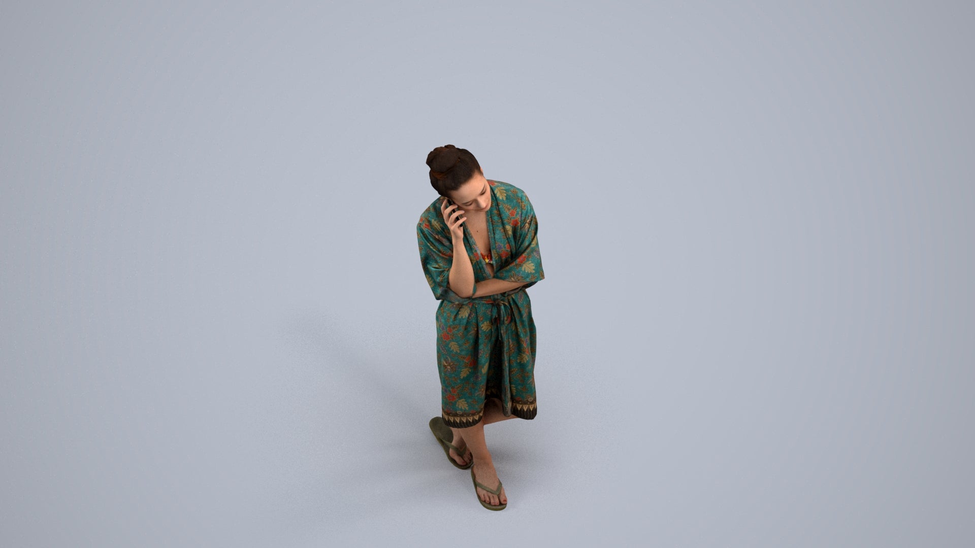 realistic 3D human woman pool, archviz people FBX OBJ for Blender, back view render