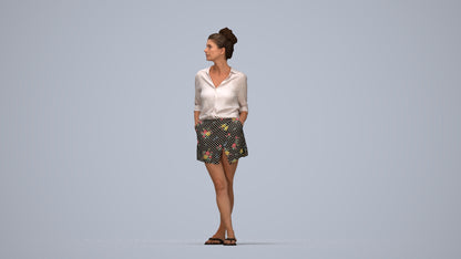 realistic 3D human woman casual standing, archviz people FBX OBJ for Blender, top-down view render