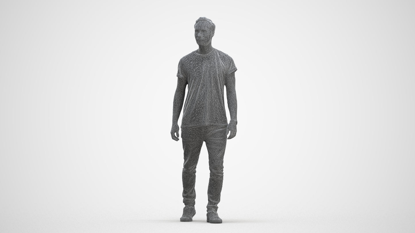 realistic 3D human man casual walking, archviz people FBX OBJ for Blender, three-quarter front view render
