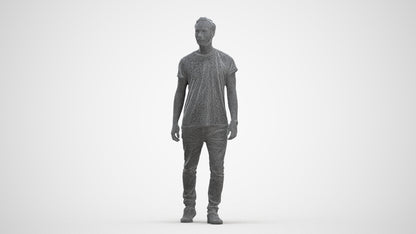 realistic 3D human man casual walking, archviz people FBX OBJ for Blender, three-quarter front view render