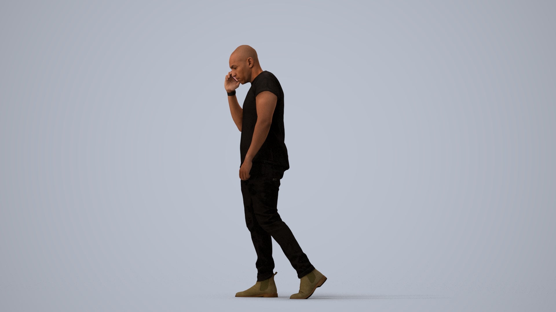 3D scanned man walking casual, photorealistic archviz people for Enscape and SketchUp, three-quarter view render