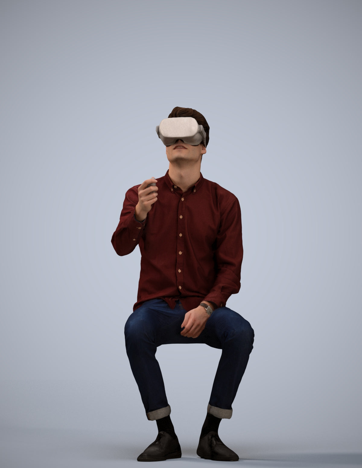 scanned 3D man casual sitting, photogrammetry people for Enscape and V-Ray