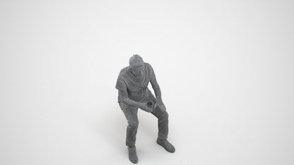 realistic 3D human senior man casual sitting, archviz people FBX OBJ for Blender, wireframe three-quarter view