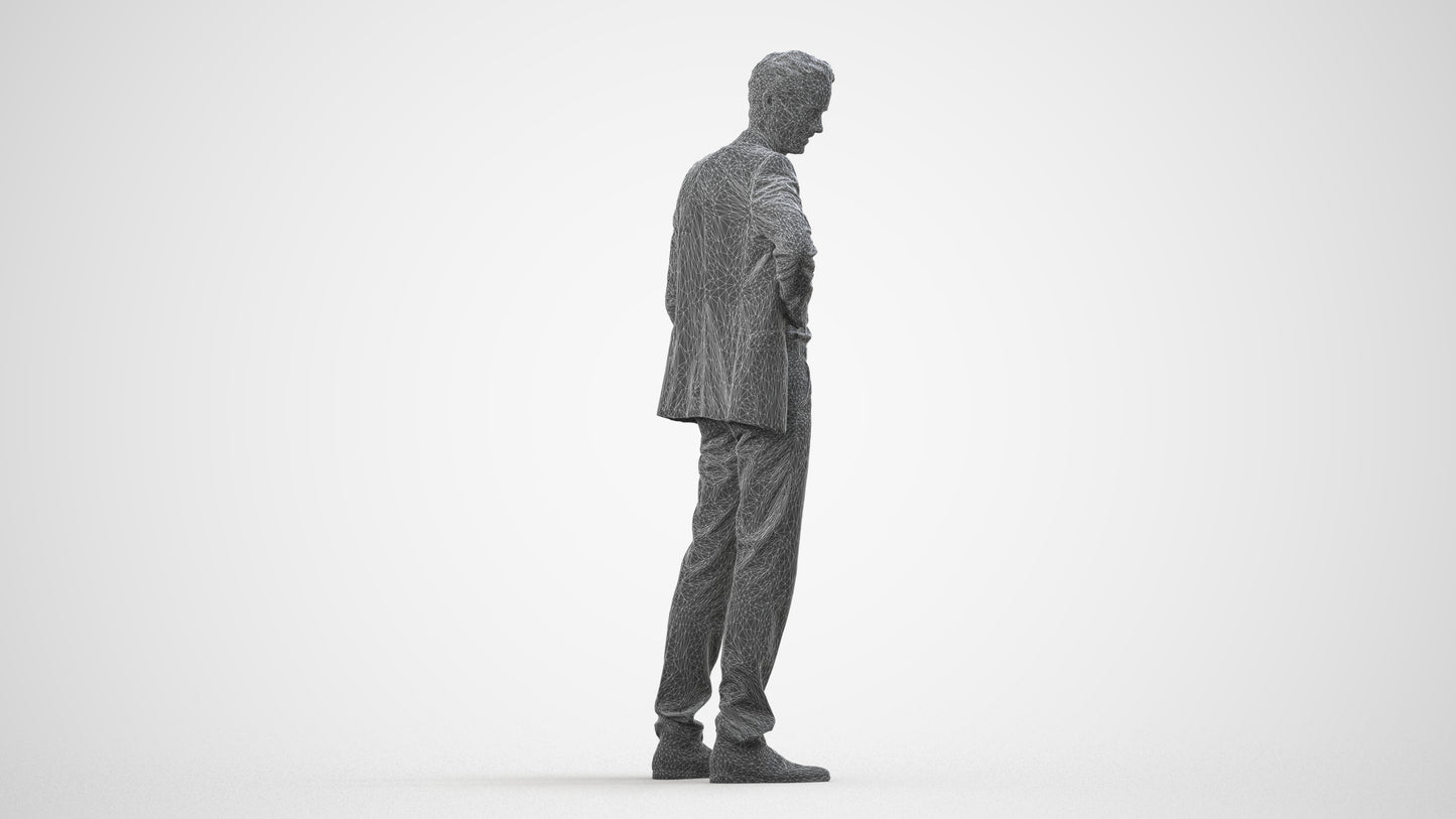 realistic 3D man business, scanned archviz people for Blender and 3ds Max, wireframe side view