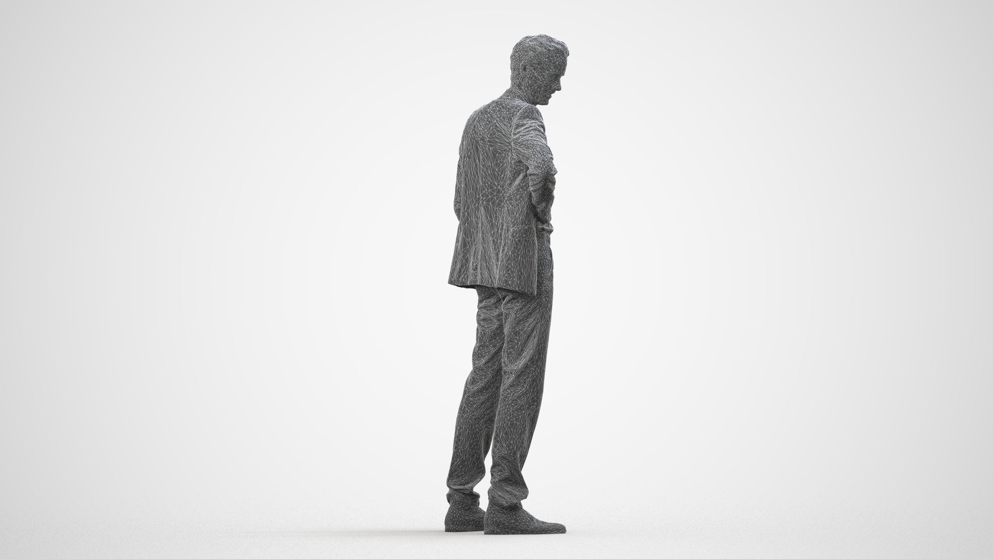 realistic 3D man business, scanned archviz people for Blender and 3ds Max, wireframe side view