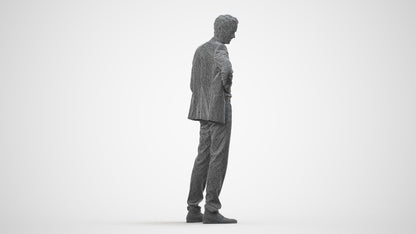 realistic 3D man business, scanned archviz people for Blender and 3ds Max, wireframe side view