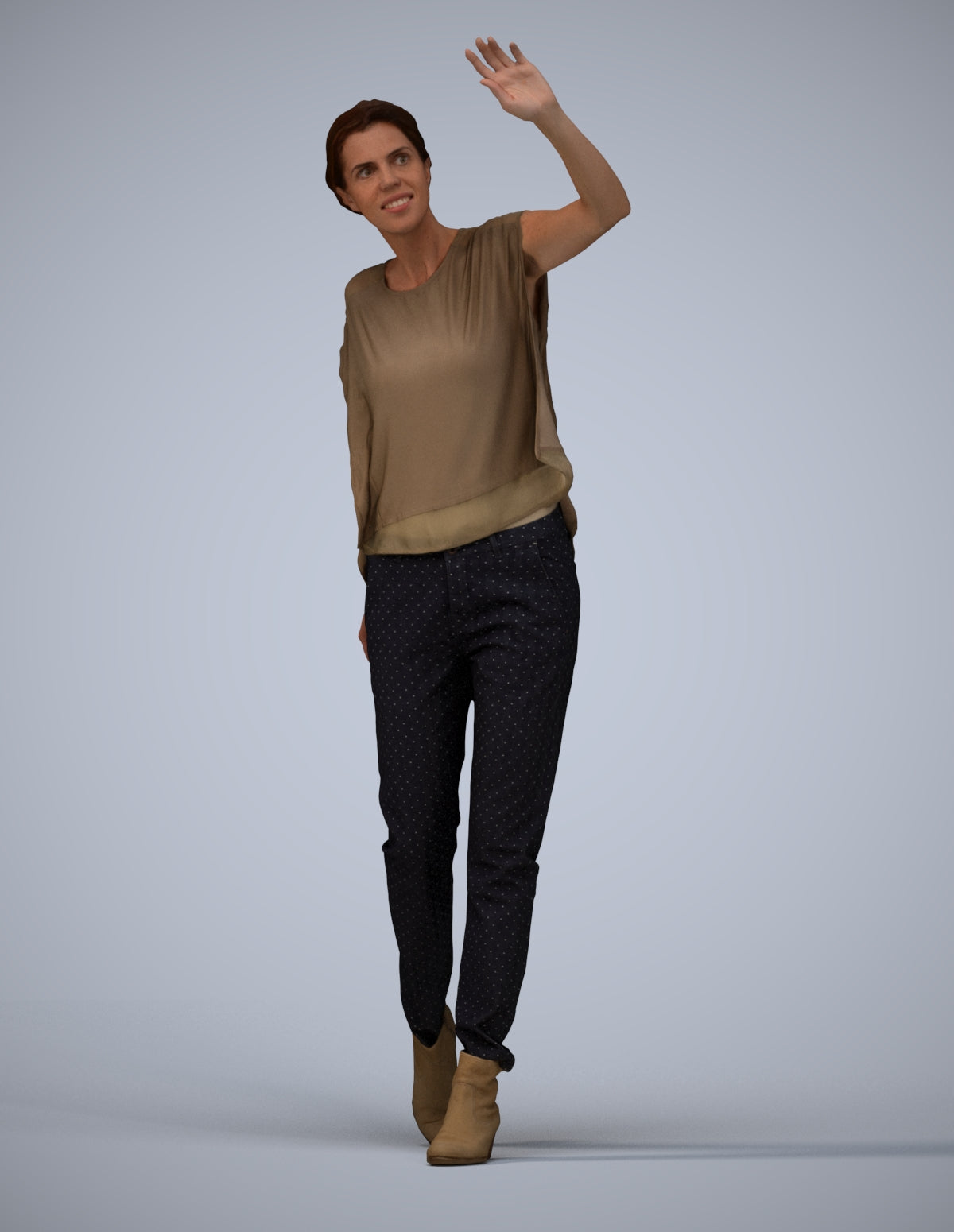3D scanned woman standing casual, photorealistic archviz people for Enscape and SketchUp
