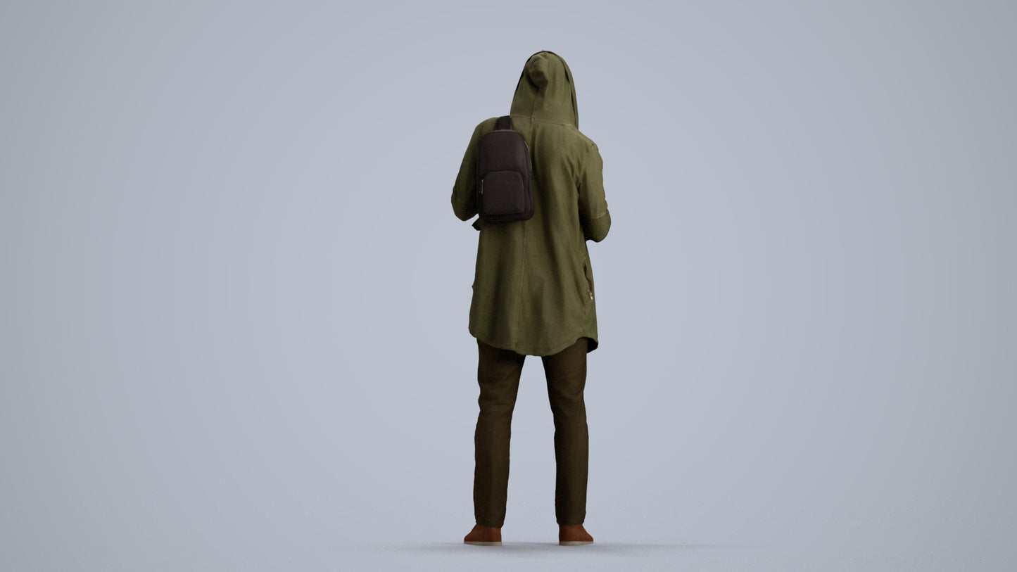 realistic 3D man casual standing, scanned archviz people for Blender and 3ds Max, front view render