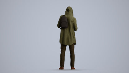 realistic 3D man casual standing, scanned archviz people for Blender and 3ds Max, front view render