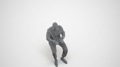 3D human model man business, photogrammetry scanned person for archviz, wireframe three-quarter view