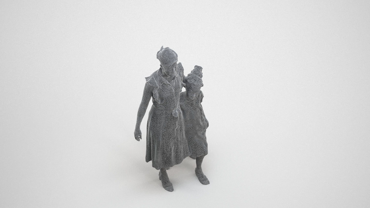 3D scanned girl kids casual, photorealistic archviz people for Enscape and SketchUp, wireframe three-quarter view
